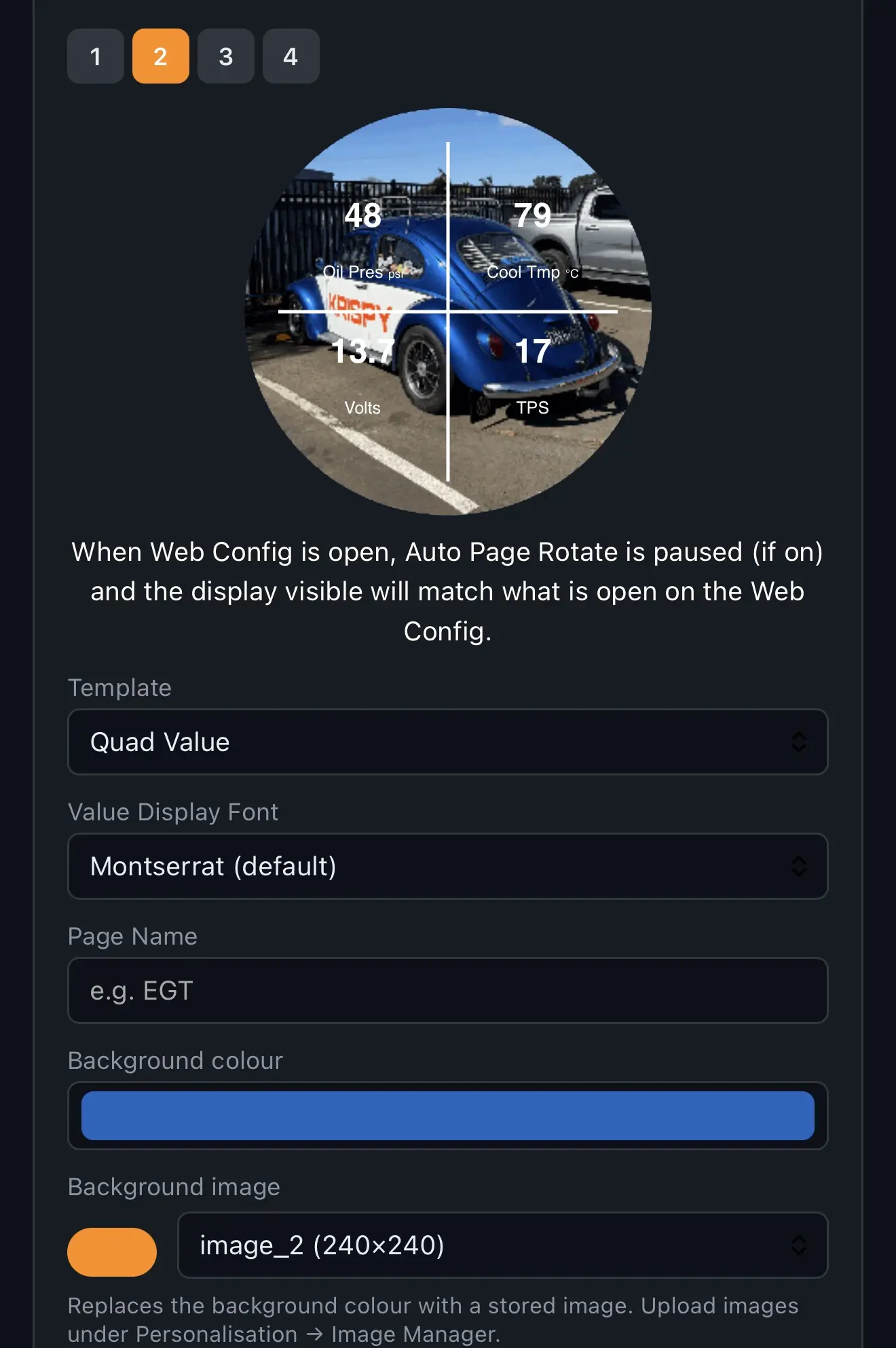 Page Config with a custom image chosen as the gauge face background